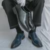 Men Derbys Oxford Blue Black Embossing Leather Formal Business Shoes Men's Tuxedo Wedding Dance Shoes Plus Size