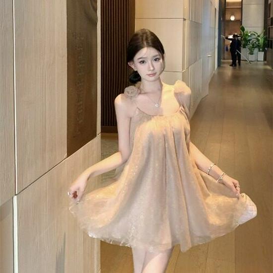 3D Floral Strappy Dress: Summer Design for Women - Stunning, Sweet, and Sexy Large розовый/телесный