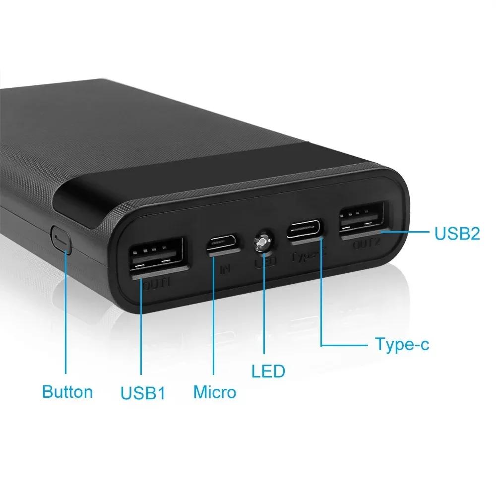 6*18650 Battery Holder Dual USB Power Bank Battery Box Mobile Phone Charger DIY Shell Case Charging Storage Case For Smartphone