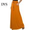 Long Skirt Women Maxi Adjustable Drawstring High-Waisted Solid Color Casual with Pockets Work