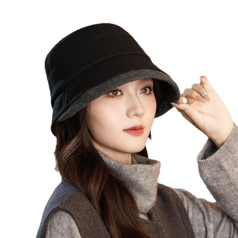 Autumn and Winter Hat Women's Versatile Face Small Bucket Hat Large Brim Basin Hat Warm Bucket Hat