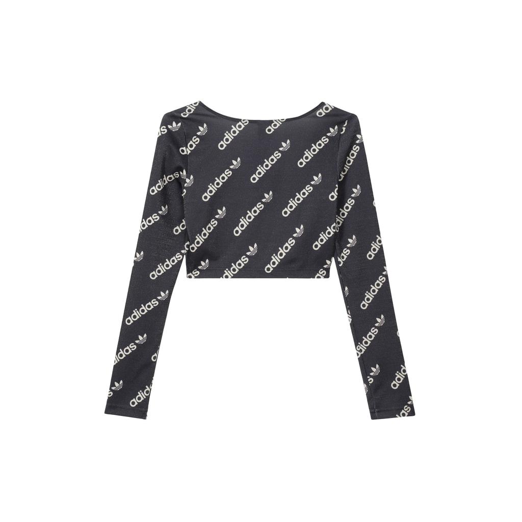 adidas Originals Trefoil Logo Letter Print Short Sleeve Sports Long Sleeve T-Shirt Women Tops Black HM4894