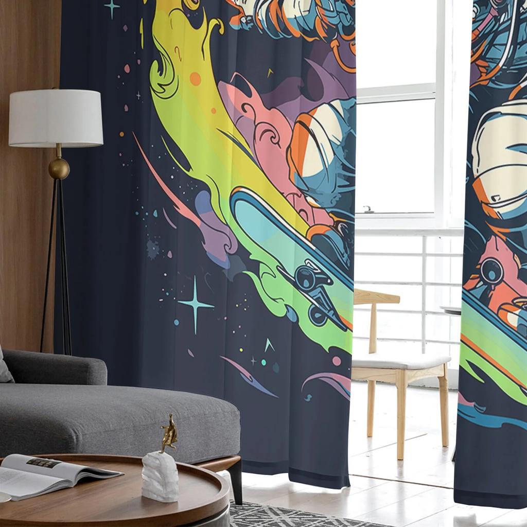 Sporty Astronaut Skateboard Sheer Curtains For Living Room Kitchen Window Curtains Bedroom Tulle Voile Curtains