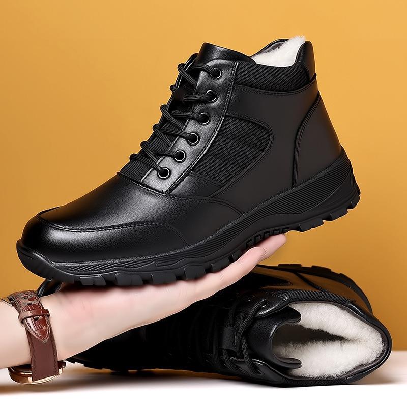 Warm cotton shoes men's winter velvet outdoor sports leisure high-top leather shoes genuine leather wool cold-proof snow boots