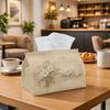 One Vintage Botanical Print Tissue Box Featuring White Flowers, Made from Durable Polyester, Perfect for Use In The Kitchen, Living Room, Bedroom, Or