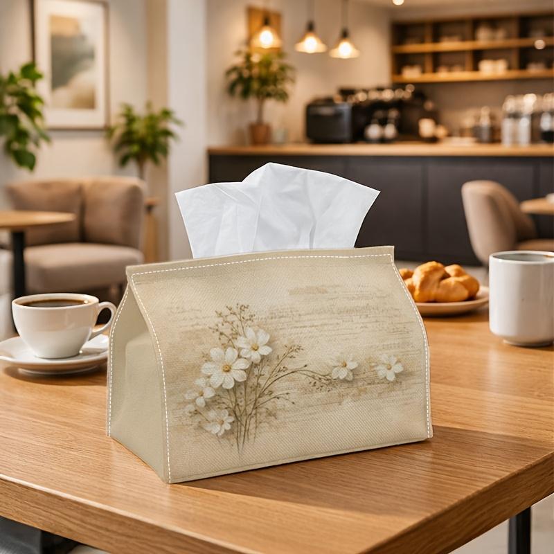 One Vintage Botanical Print Tissue Box Featuring White Flowers, Made from Durable Polyester, Perfect for Use In The Kitchen, Living Room, Bedroom, Or