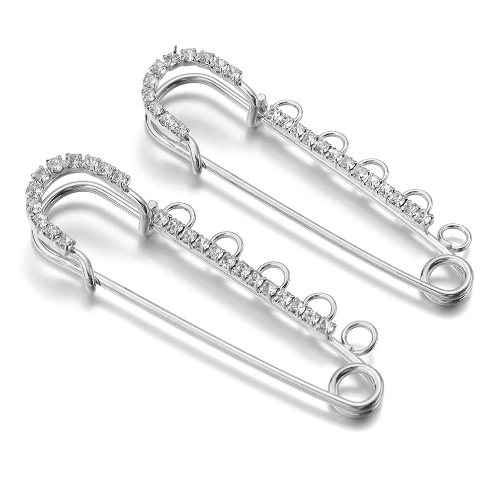 2pcs/lot Alloy Rhinestone Brooches Gold Silver Color Fixed Pins Brooch For Women Dress Safety Pin Brooches DIY Jewelry Making