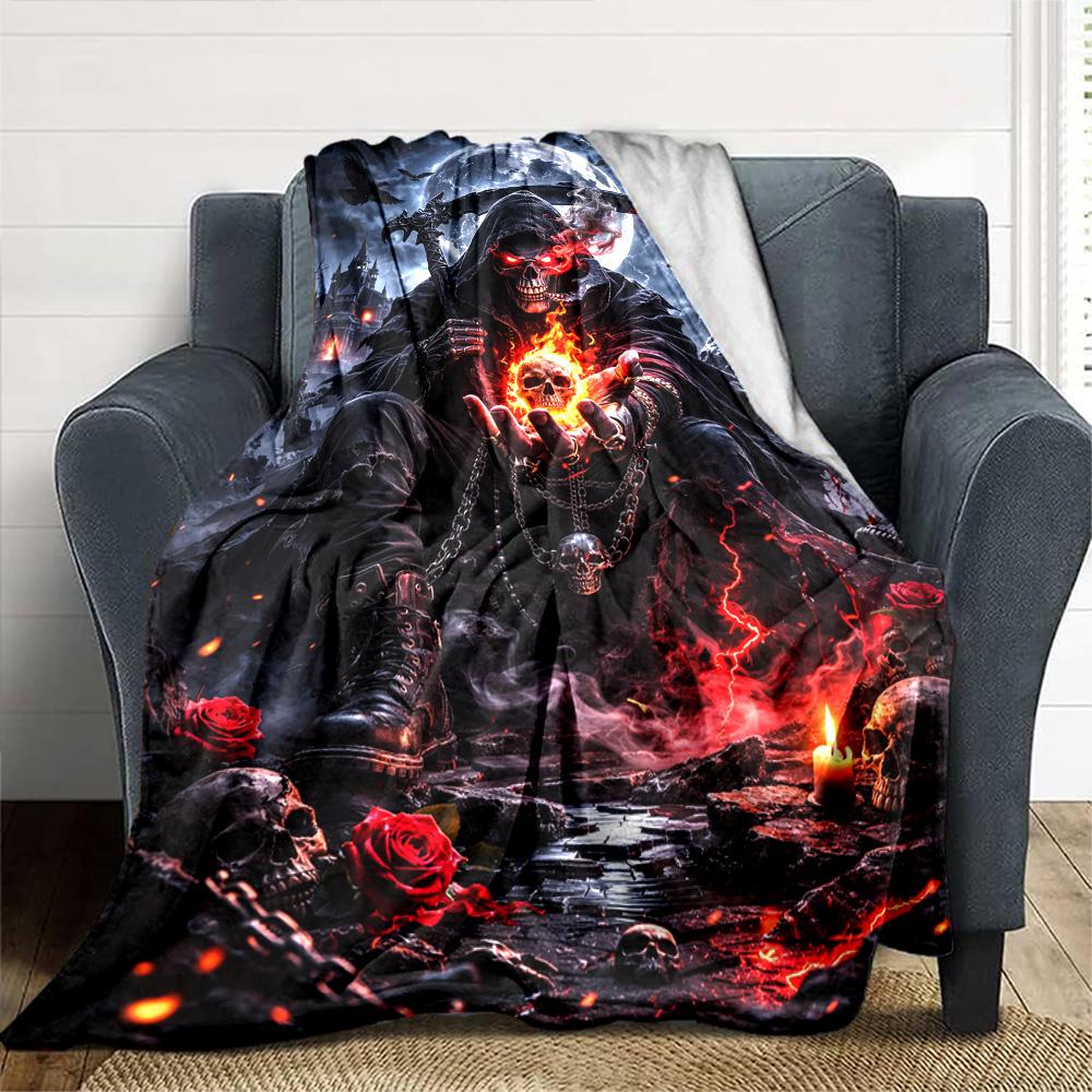 Dark Grim Reaper Print Flannel Blanket High Quality Warm Comfortable Cover for All Seasons Perfect for Gifts Home Decor
