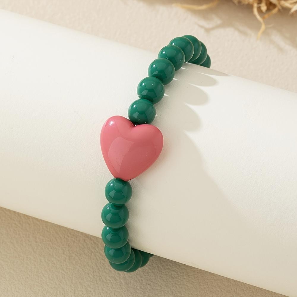 1pc Fashionable European American Style Colorful Bead Bracelet with Heart Charm, Simple and Gentle Daily Wear, Ideal for Shopping