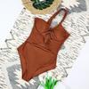 Maiô feminino de uma peça, um ombro, acolchoado, suporte de aço, fivelas de metal, monoquíni sexy, figura em forma de S, design oco, roupa de banho