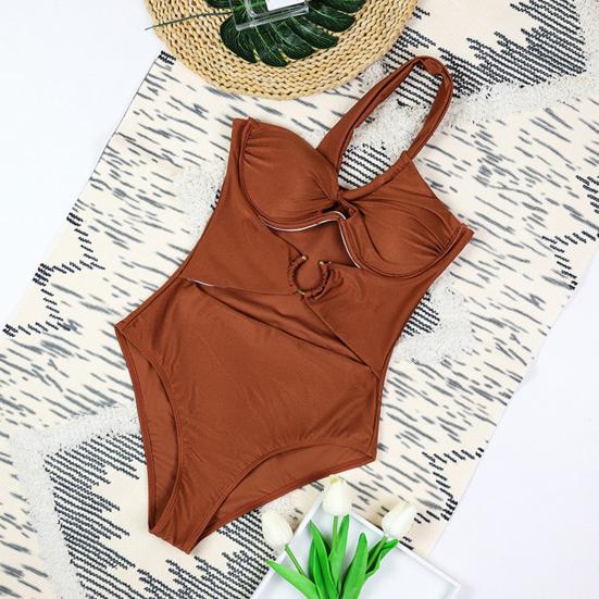 Women One-Piece Swimsuit One Shoulder Padded Steel Support Metal Buckles Monokini Sexy S-Shaped Figure