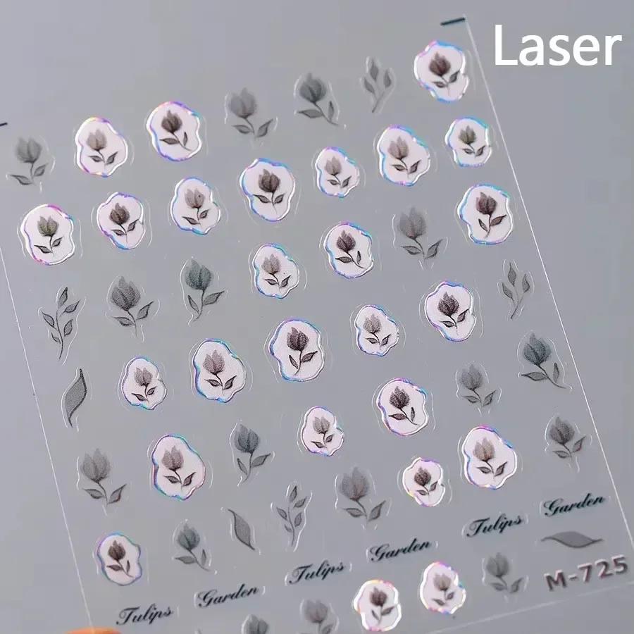 Cherry Blossom Pink Flower Sakura Spring 5D Nail Art Sticker Gold Stamping Soft Adhesive Relief Adhesive Chic Manicure Decals