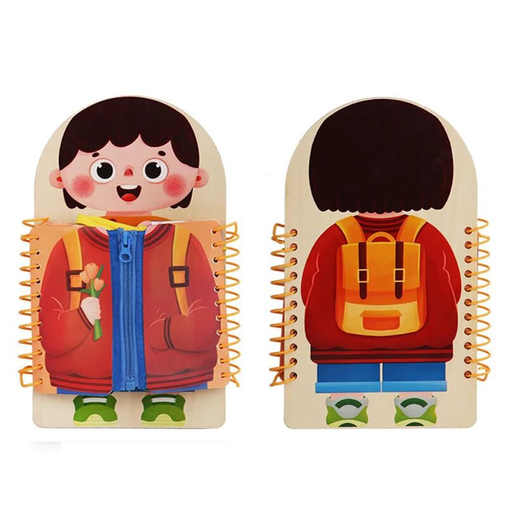 Montessori Toys Early Education Children Life Skills Tying Shoelas Zipper Buckles Wooden Multi-layer Busy Board Puzzle Gift
