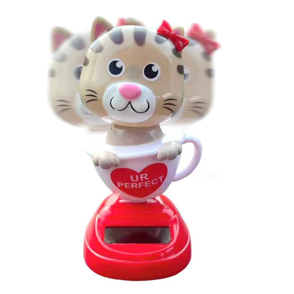 Car Solar-Powered Cute Dancing Cat Ornament Car Interior Center Console Ornament Decoration Car Roof Instrument Swing
