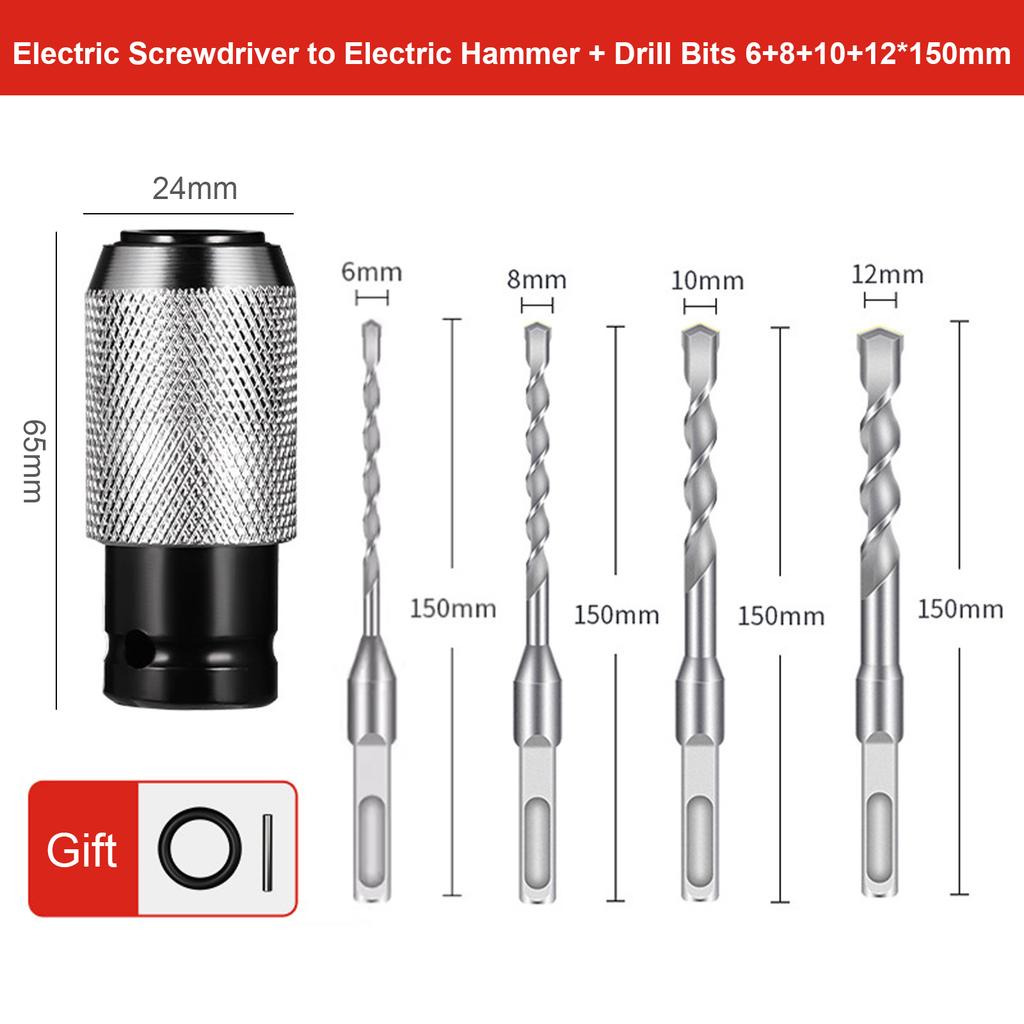 Hammer Umwandlungskopf mit 4 Bits Schlagbohrmaschinen-Adapter Umwandler Bohrfutter für Männer Frauen Zuhause Innen Außen Reparatur