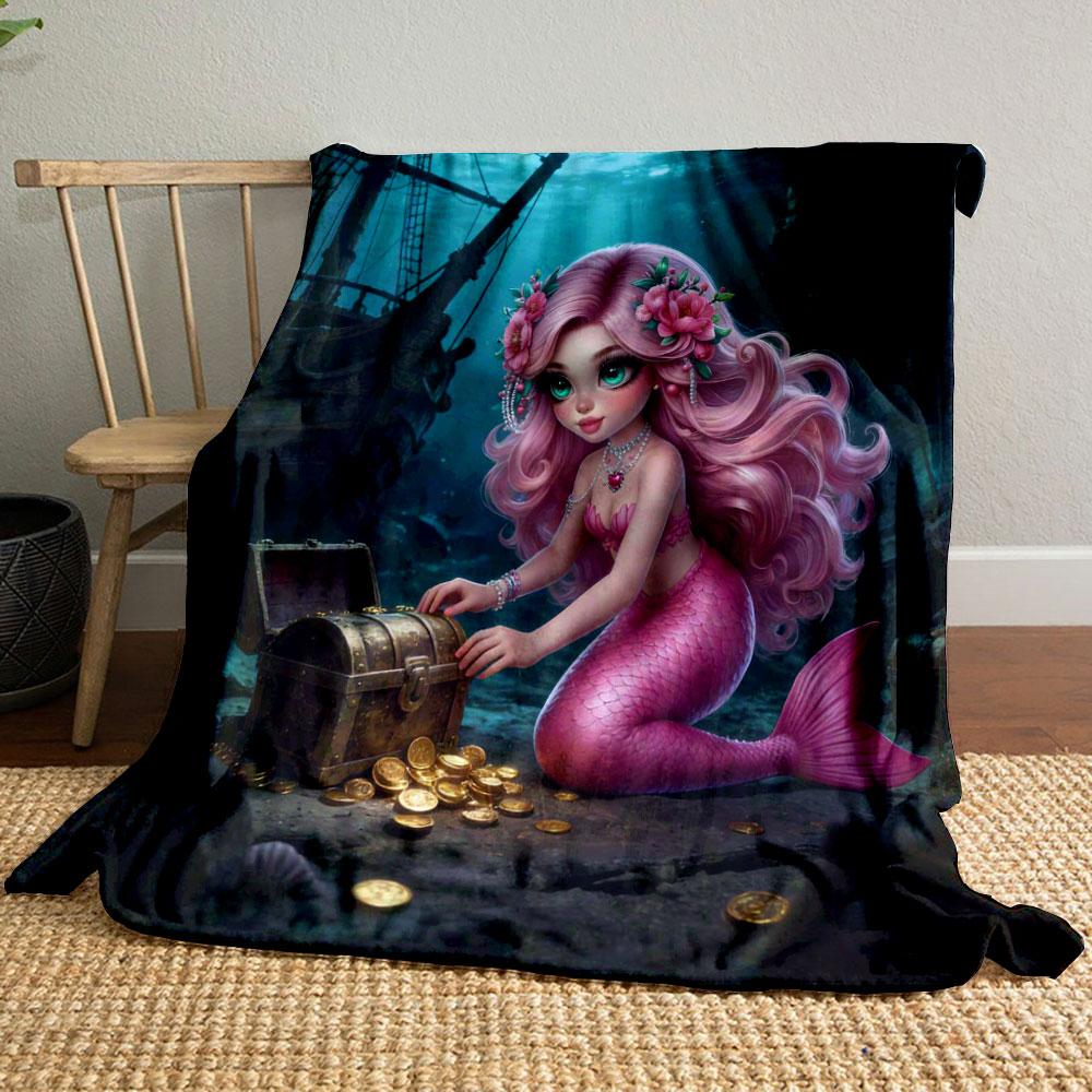 Beautiful Mermaid Pink Printing Blanket Flannel Soft Comfort Home Travel Blanket Kids Warm Blanket Picnic Multi-Size Selection