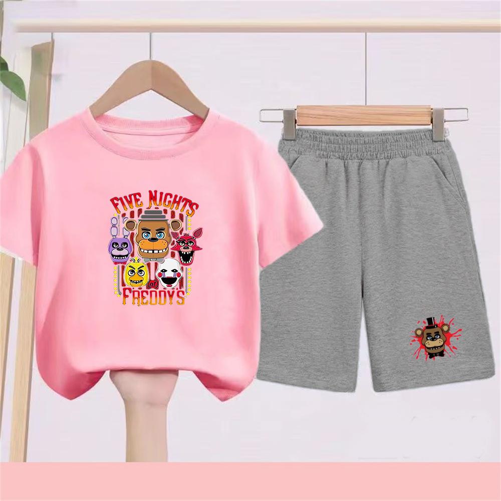 Summer boy Girls Casual T Shirt Sets cartoon Printed Kids Fashion Outfits Teen Children's O Neck Short Sleeve Tops Shorts 2pcs