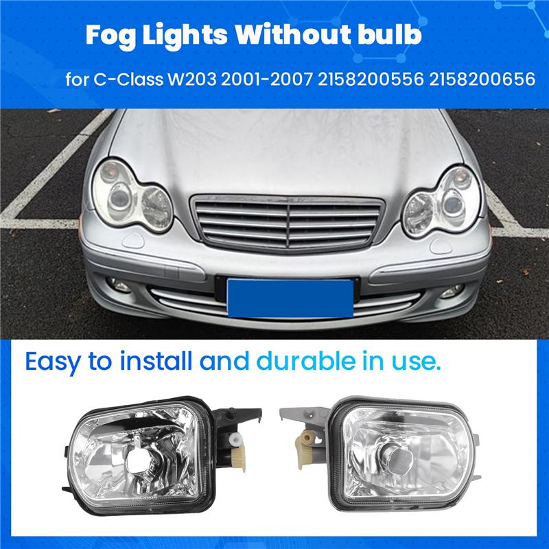 A16P-1Pair Car Front Bumper Fog Lights Lamp Foglight Without Bulb For Benz C-Class W203 2001-2007 2158200556 2158200656