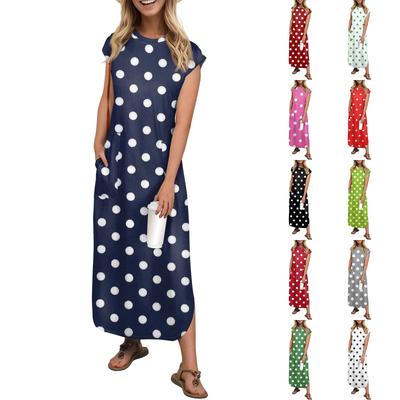 Moda feminina casual férias na praia vestido de verão com estampa de bolinhas saia de praia na altura do joelho com bolso