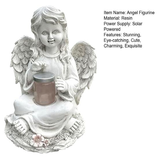 Solar Powered Little Angel Garden Statue Small Cupid Angel Figurine Waterproof Resin Fairy Garden Ornament for Patio Yard Porch Lawn Outdoor Decor