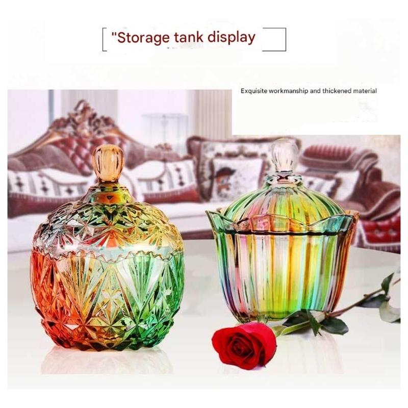 Beautiful European Style Multicolored High Transparency Glasses Candy Storage Jar for Decors and Organization at Homes