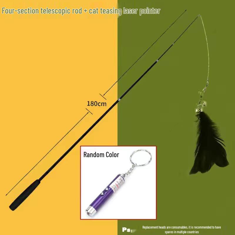 Retractable Cat Teaser Wand: 1.8m Interactive Fishing Pole with Bite-Resistant Feather & Bell Toy
