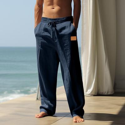 American Style Men's Lace-up Beach Breathable Cotton Linen Loose Casual Sports Trousers Men