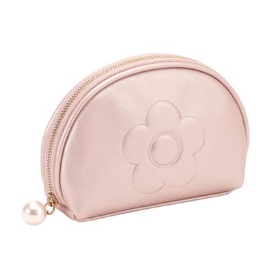 Pochette Ronde à Marguerites en Relief et Perles MARY QUANT, H10,5 x L16 x P4,5cm, Rose Perle