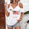 T-shirt décontracté pour femme à manches courtes et épaules dénudées avec imprimé Jour de l'Indépendance, col rond, coupe ample