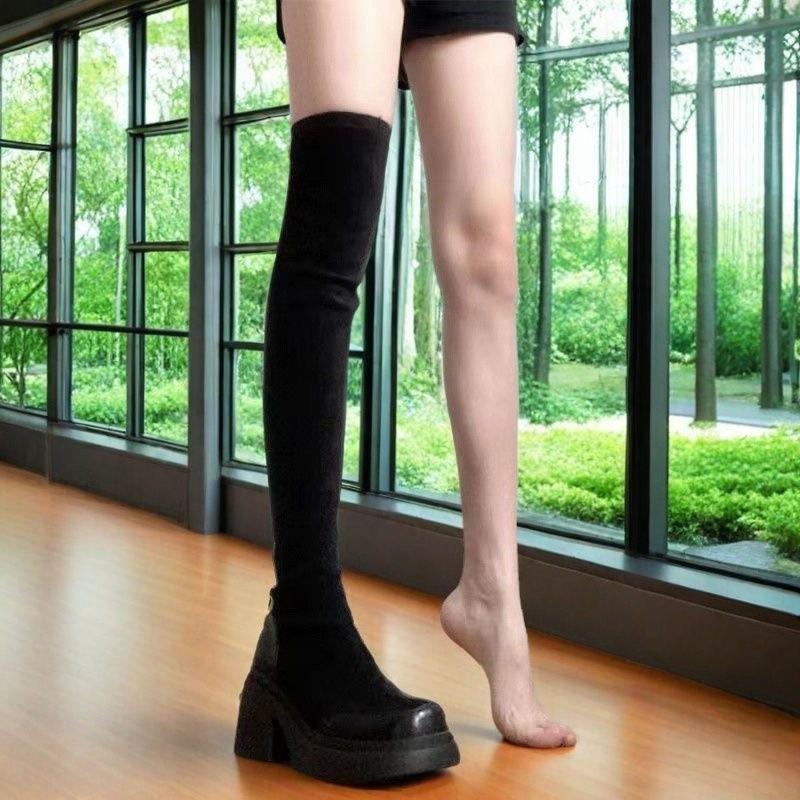 

Модные эластичные ботфорты Новые облегающие ботфорты-платформы выше колена 40 чёрный