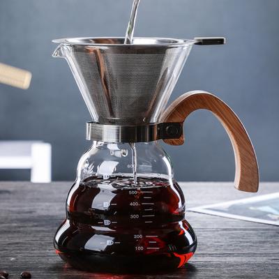 Glas Hand-Kaffeekanne Servierkanne Haushalt Holzgriff Kaffeetasse