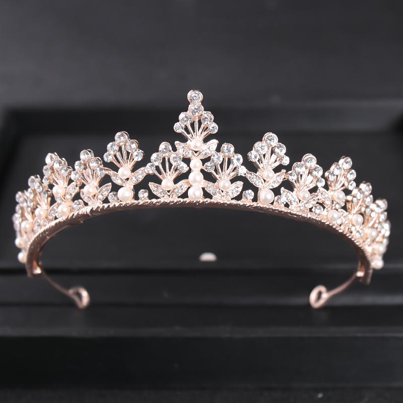 Rose Gold Color Crystal Tiaras And Crowns Rhinestone Prom Princess Diadem Wedding Bridal Hair Accessories Jewelry Crown Tiara