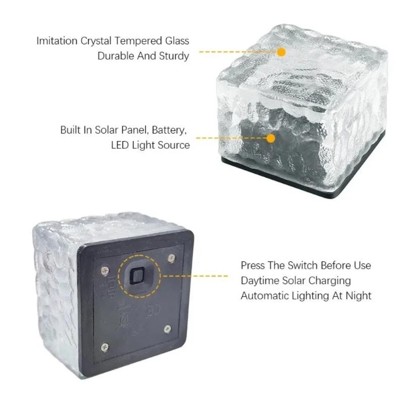 Atmosphere lights Solar Powered Ice Cube Lamp Glass Brick Landscape Square Glass Outdoor Road Courtyard Garden Decoration