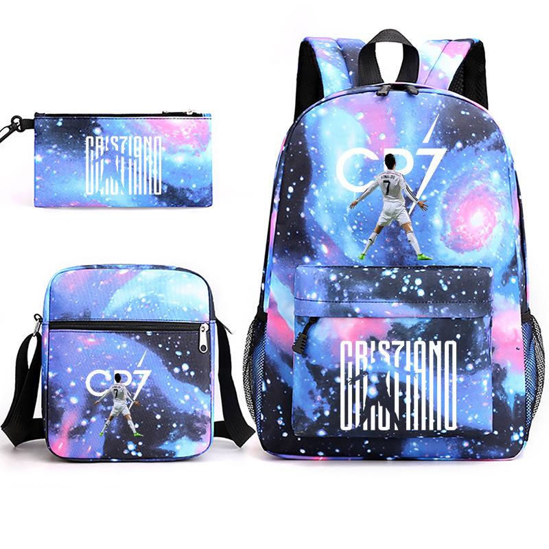 Large Capacity Schoolbag with Shoulder Strap; Student Three-piece Pencil Case Set