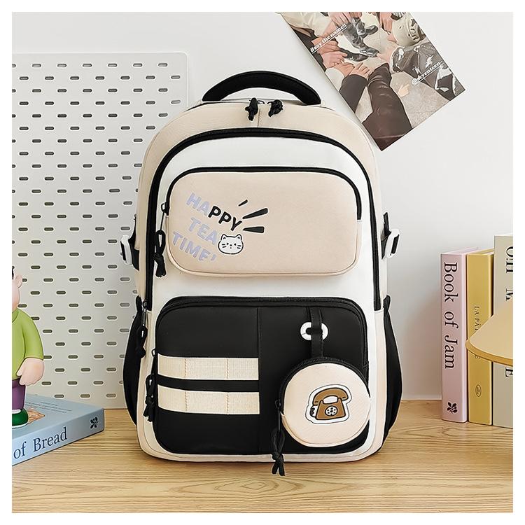Schoolbag 2025 New Versatile High Value Large Capacity Junior High School Student Schoolbag Simple and Lightweight Backpack Casual Contrasting