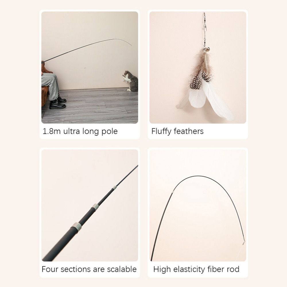 1.8m Extra Long Telescopic Cat Teaser Stick High Elasticity Flexibility Cat Fishing Rod Relieve Boredom