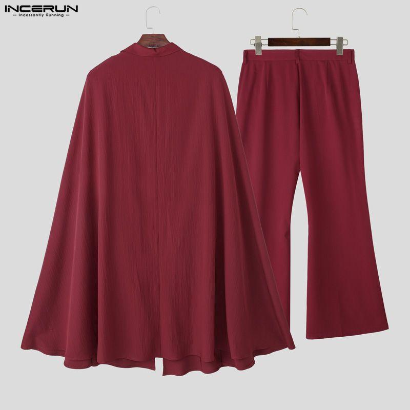 INCERUN Zweiteiliger Herren Reverskragen Langarm Umhang Blazer Lange Anzughose Outfits