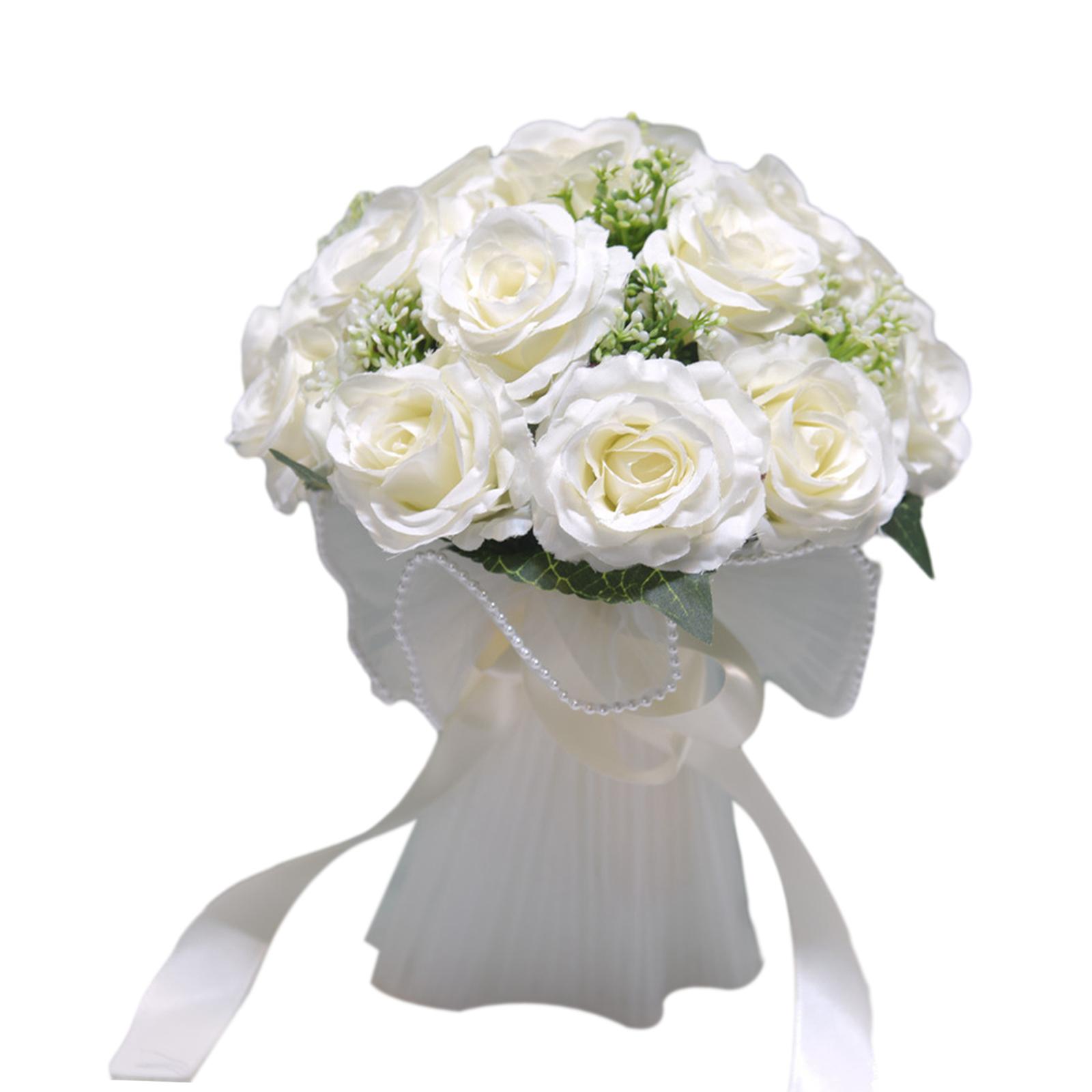Artificial Bridal Bouquet Artificial Rose Flowers with Silk Ribbon Wedding Bouquets for Ceremony Party Wedding Anniversary Decor
