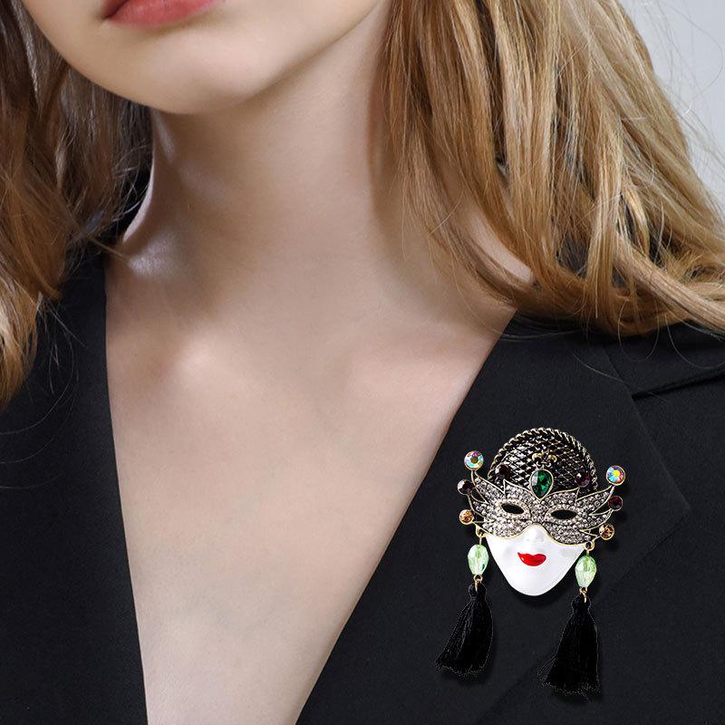 Masque de Reine Rétro Grande Goutte en Cristal Accessoires Industrie Lourde Broche