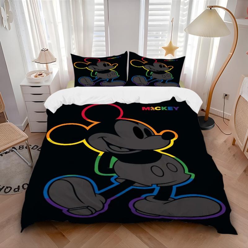 3pcs Happy Colorful Mickey Quilt Set, Soft and Comfortable Bedroom, Guest Room and Dorm Decor Bedding Set 1 Quilt Cover + 2 Pillowcases.F041