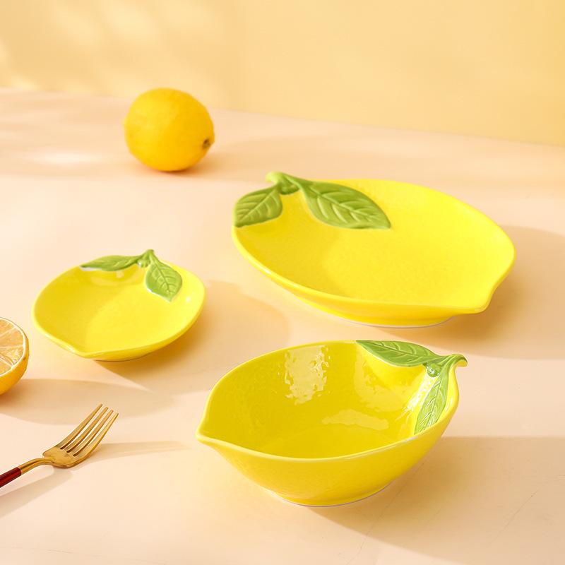 Ceramic Creative Cartoon Lemon Tableware Fruit Plate Salad Bowl Set