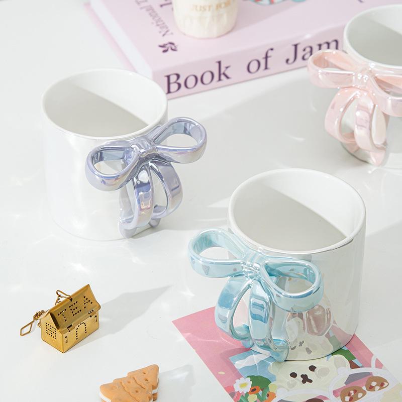 Lux Ceramic Bow Mug - Elegant Wedding Party Favor Coffee Cup