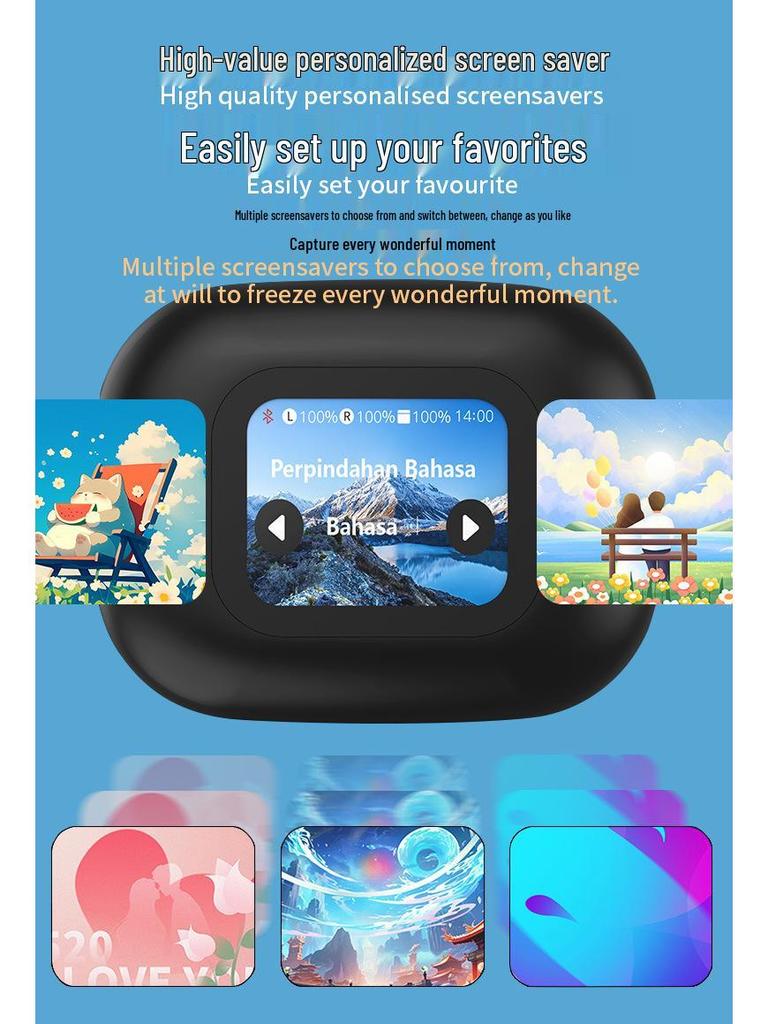 Bluetooth In-Ear Headset with LCD Color Screen and AI Translation