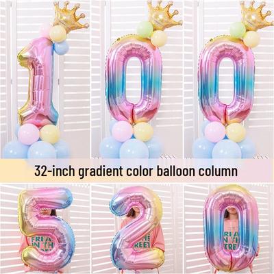 Colonnes de Ballons Dégradés pour le 100e Jour d'Anniversaire, Marqueurs d'Allée avec Grands Ballons Chiffres de 32 pouces pour Décoration de Fête