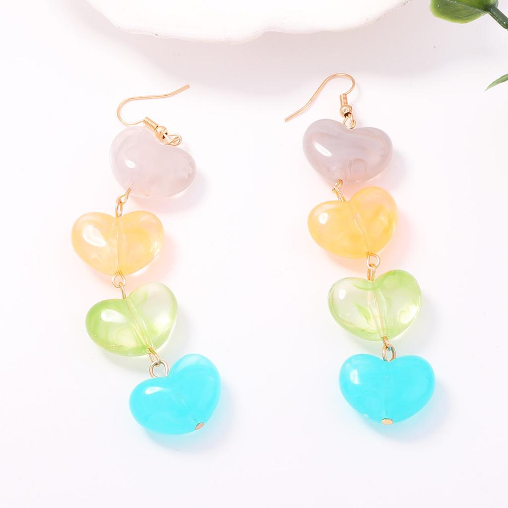 Gentle girly macaron quadruple love earrings long ear hook earrings transparent versatile holiday style girl