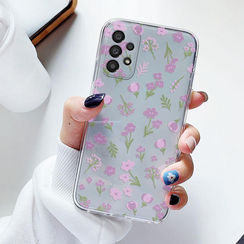 Phone Case For Samsung A53 5G A33 Floral Silicon Cover For Samsung Galaxy A73 Fundas Coque Transparent Soft Capas Flower TPU