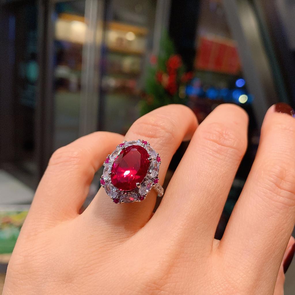 Jewelry Ring Imitation Pigeon Egg Pigeon Red Glass Diamond Women'S Ring 10 * 14