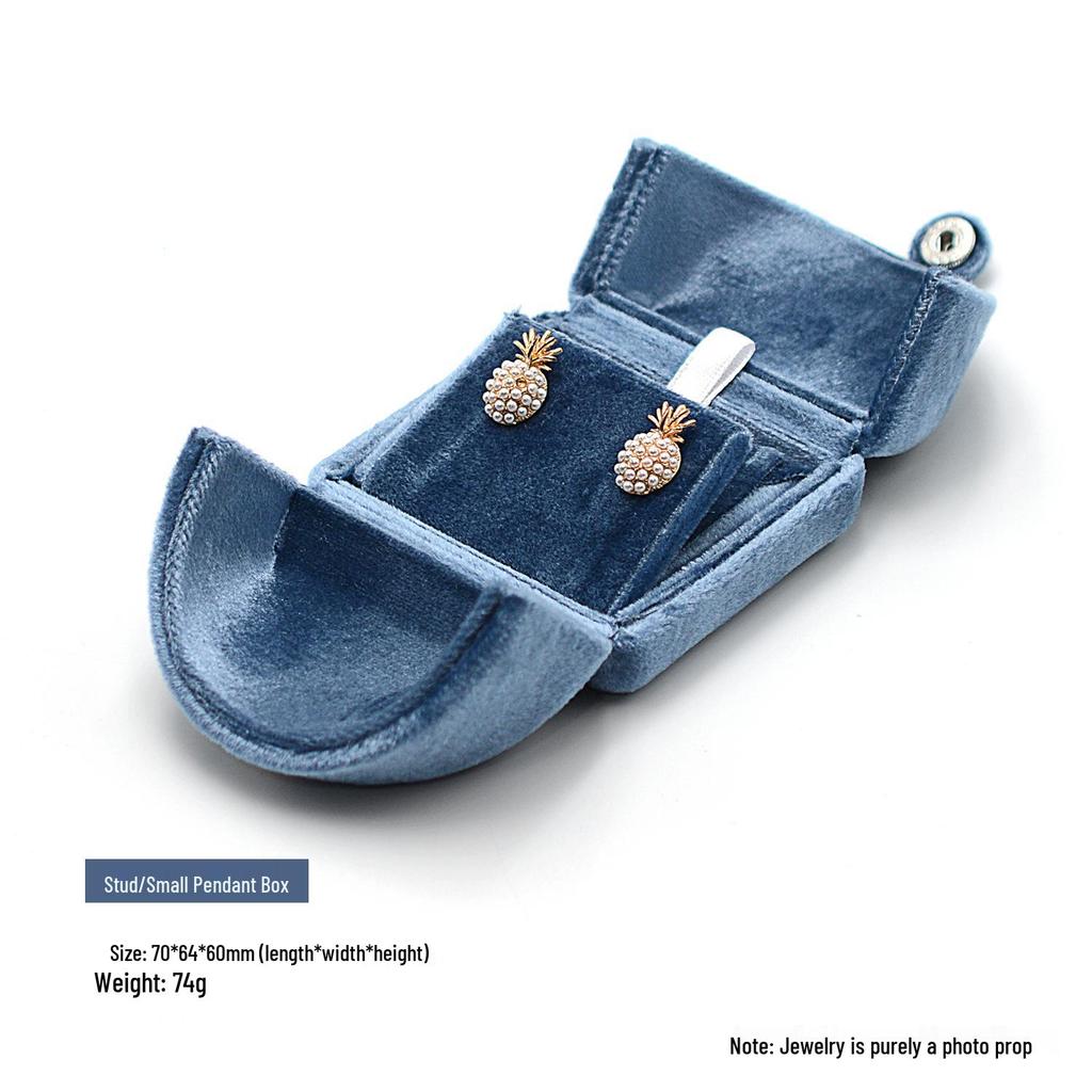 Misty Blue Velvet Jewelry Box: Double Opening for Rings, Earrings, Necklaces, Bracelets, Bangles, Rosaries, and Jewelry Pouch.