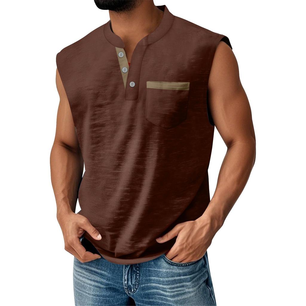 Herre Sommer Ensfarget Matchende Farge Lomme Sportsknapper Vest Herre Sport Fritidsvest