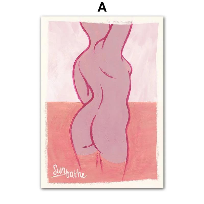 Abstract Woman Wall Art Canvas Painting Pink Red Line Body Flower Vase Living Room Decor Posters And Prints Home Wall Pictures